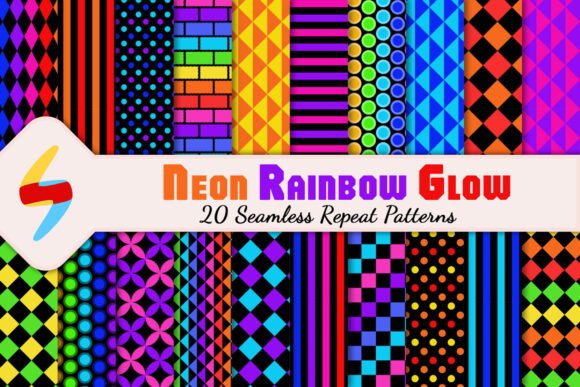 Download Neon Rainbow Glow 20 Seamless Patterns - Sea Collection