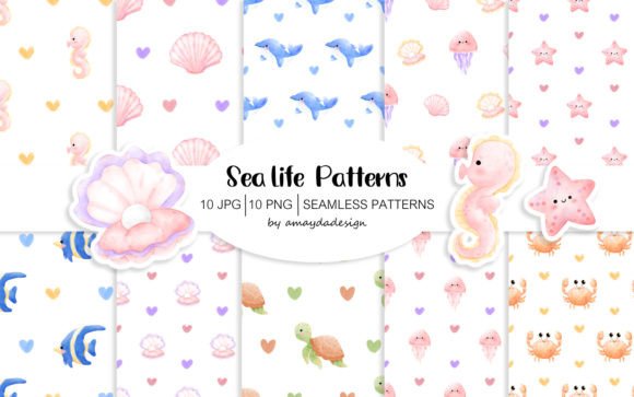 Download Sea Life Digital Paper Seamles Patterns - Sea Collection
